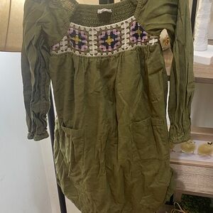 Fat Face Olive Green Embroidered Pocket Dress